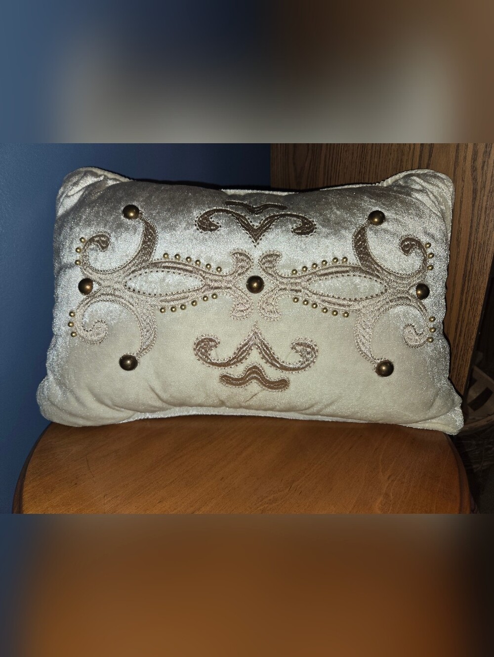 Embellished Cream Decorative Accent Pillow with Metallic Studs-Soft/velvet Like